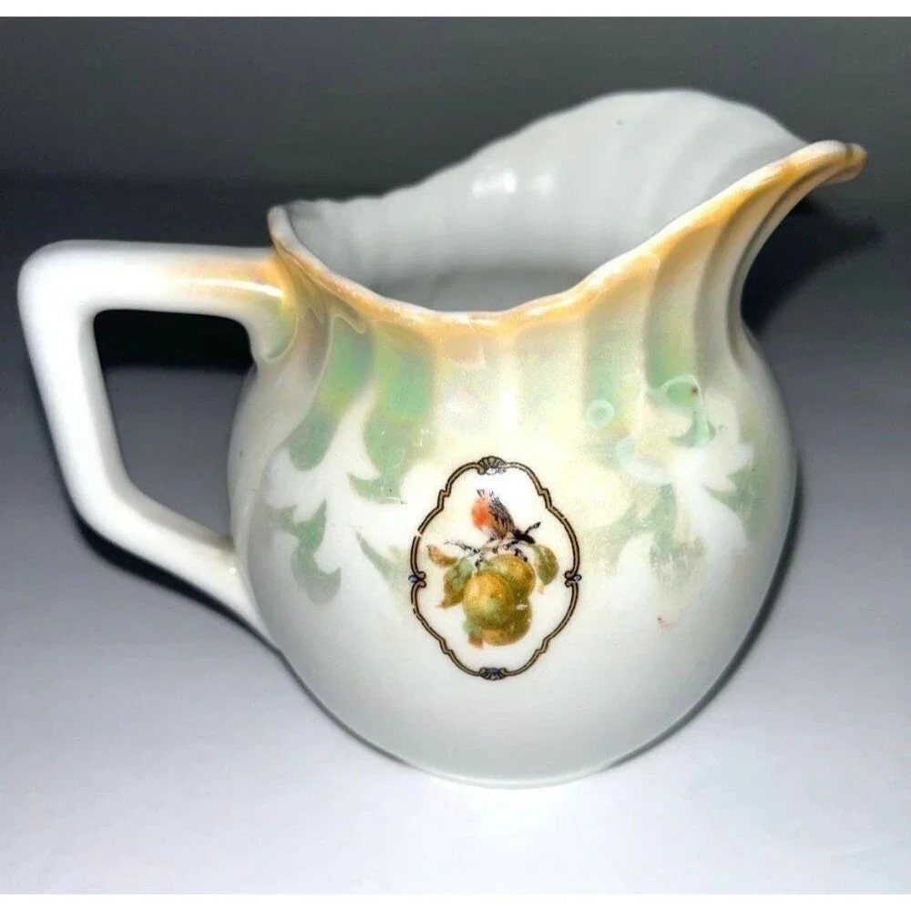 Vintage Celebrate Porcelain Creamer Pitcher Hand Painted Blue Bird Fruit Gold